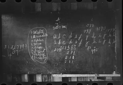 Blackboard in Ozark school, Arkansas, 1935