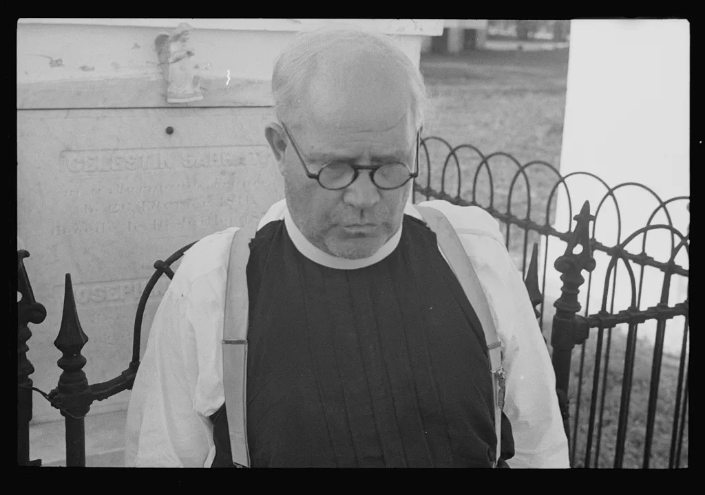 [Untitled photo, possibly related to: Priest at Pointe a la Hache,…, Louisiana, 1935