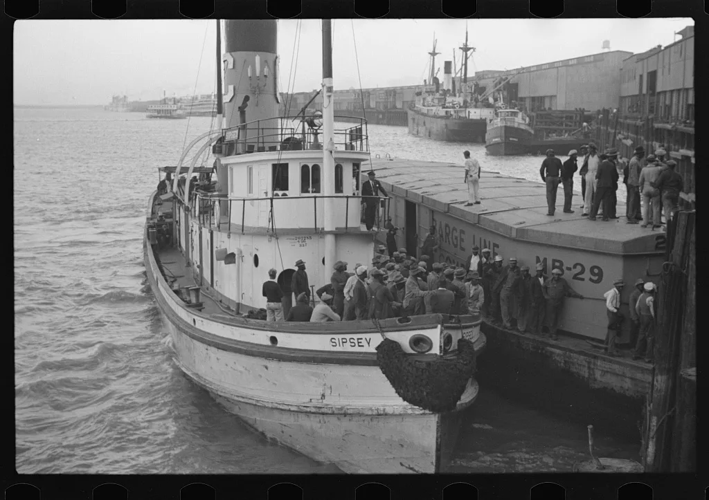 [Untitled photo, possibly related to: Bringing in scabs, New Orleans,…, Louisiana, 1935