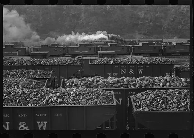 Williamson, West Virginia. A railroad yard with cars loaded with coal, 1935