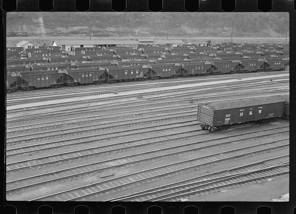 Coal cars in railroad yard at Williamson, West Virginia, 1935