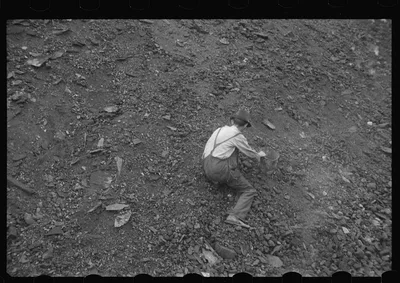 Man salvaging coal; they receive ten cents per hundred pound sack or…, Pennsylvania, 1937