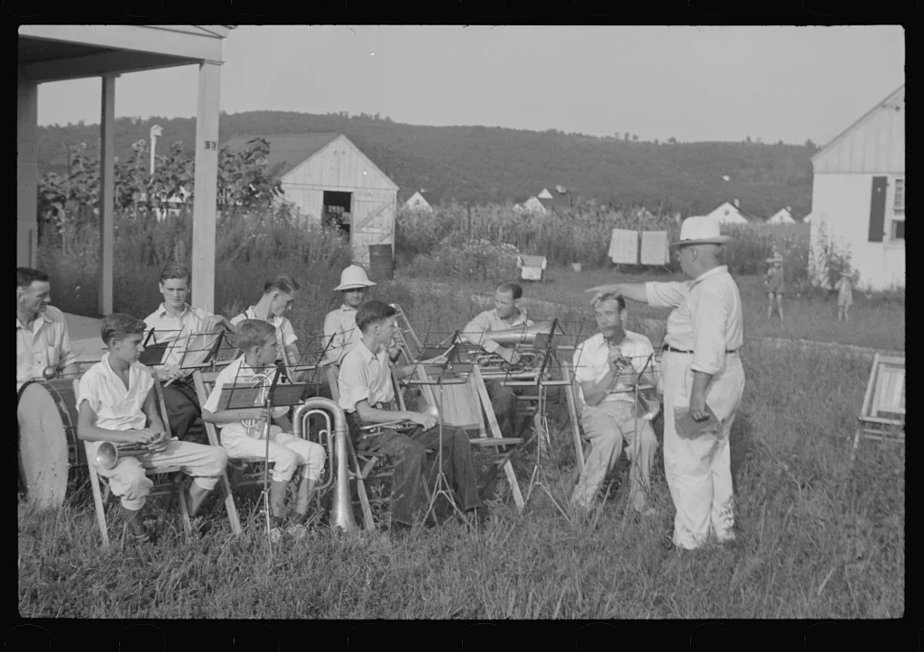 Band rehearsal, Red House, West Virginia, 1937