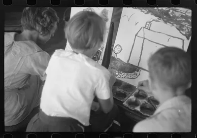 [Untitled photo, possibly related to: Painting class in school,…, Pennsylvania, 1937