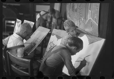[Untitled photo, possibly related to: Painting class in school,…, Pennsylvania, 1937