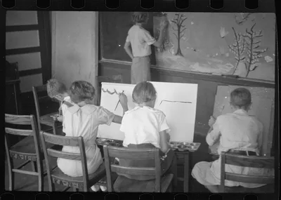 [Untitled photo, possibly related to: Painting class in school,…, Pennsylvania, 1937