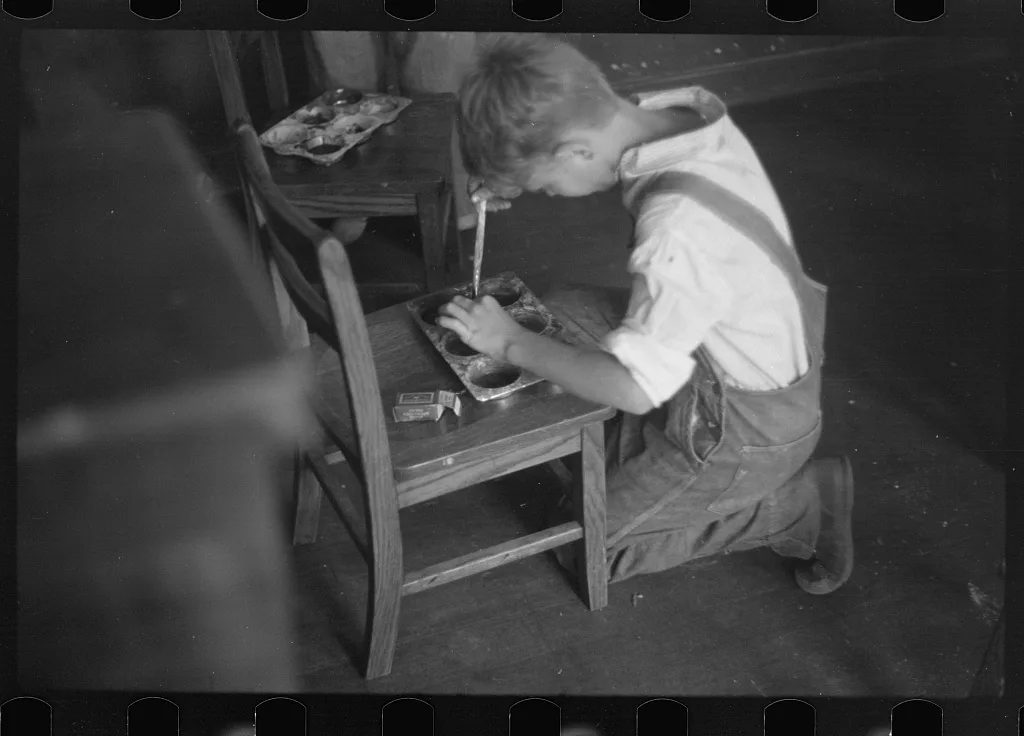 [Untitled photo, possibly related to: Painting class in school,…, Pennsylvania, 1937