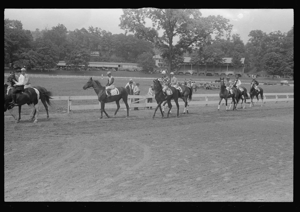 Parading at horse race, Lancaster, Ohio, 1938
