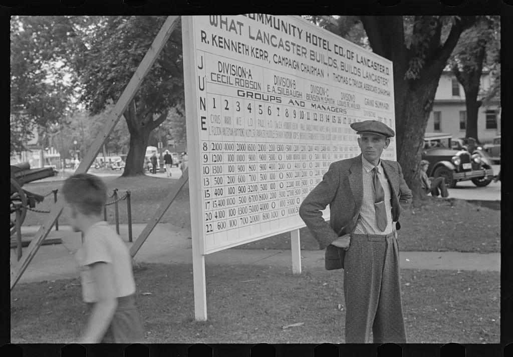 [Untitled photo, possibly related to: Drive to build large hotel,…, Ohio, 1938
