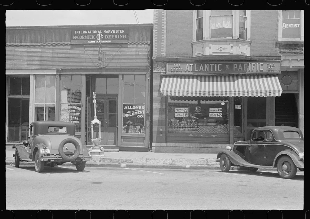Stores in the city, Plain City, Ohio, 1938