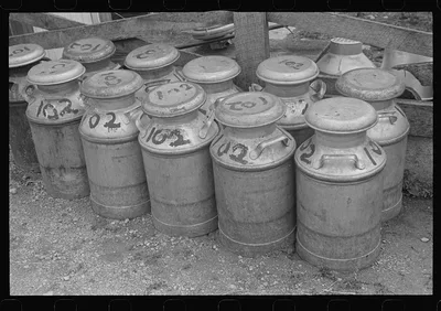 Milk cans on the Thaxton farm, near Mechanicsburg, Ohio, 1938