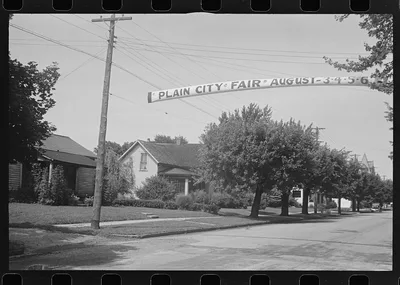 Banner advertising Plain City Fair, Ohio, 1938