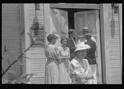[Untitled photo, possibly related to: Leaving church, Linworth, Ohio], 1938
