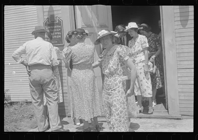 [Untitled photo, possibly related to: Leaving church, Linworth, Ohio], 1938