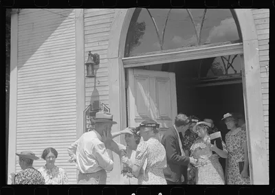 [Untitled photo, possibly related to: Leaving church, Linworth, Ohio], 1938