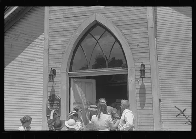 [Untitled photo, possibly related to: Linworth, Ohio. People leaving…, 1938