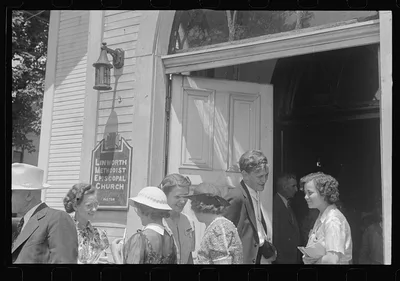 [Untitled photo, possibly related to: Linworth, Ohio. People leaving…, 1938