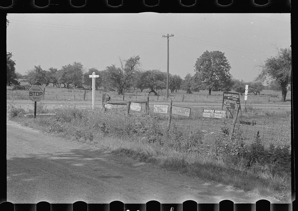 Signs along Route 40, central Ohio (see general caption), 1938