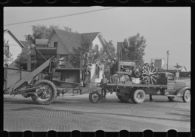 [Untitled photo, possibly related to: Moving combine and tractor,…, Ohio, 1938