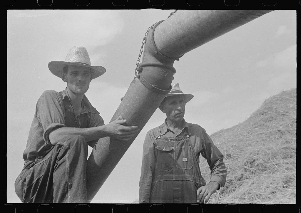 [Untitled photo, possibly related to: Two members of threshing crew,…, Ohio, 1938