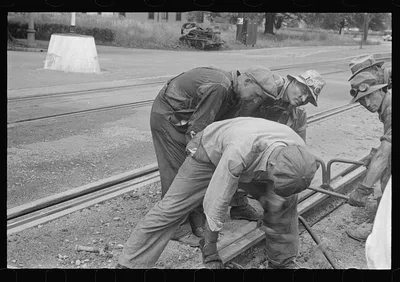 [Untitled photo, possibly related to: Working on track, London, Ohio…, 1938