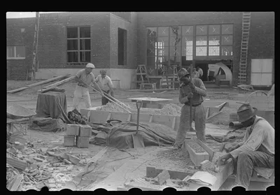Hightstown, New Jersey. Steps in the preparation of mortar for fresco…, 1935