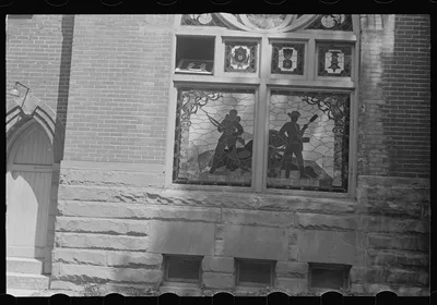 Stained glass windows in church at Woodstock, Ohio, 1938