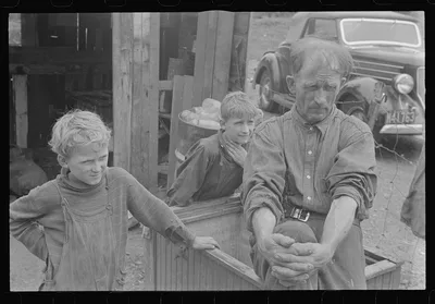 Ex-farmer and children, now on W.P.A. (Work Projects Administration),…, Ohio, 1938