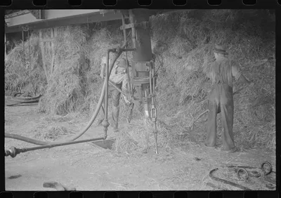 Baled straw to be used for making strawboard at Container Corporation…, Ohio, 1938