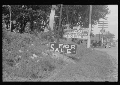 Tourist signs on the highway, central Ohio (see general caption), 1938
