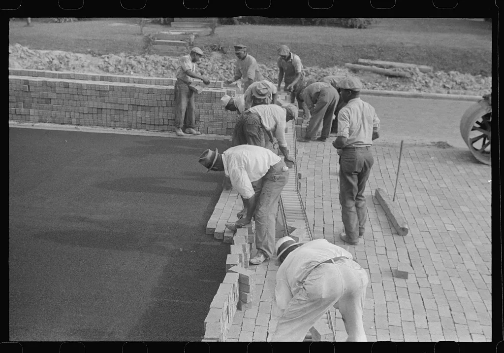 Workers repairing Route 40, central Ohio, 1938