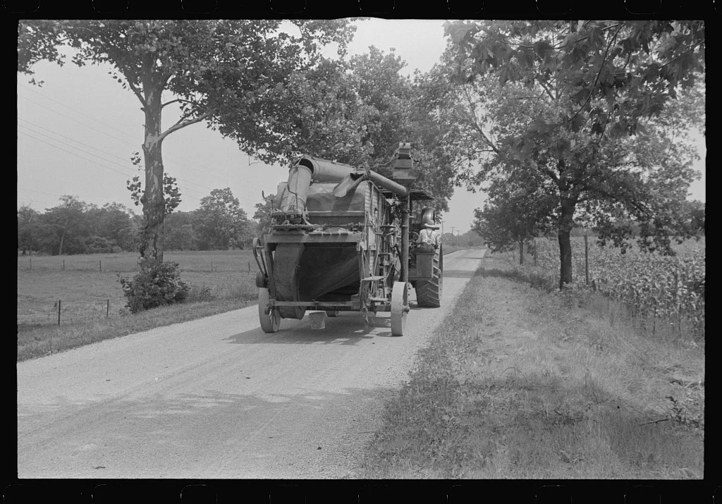 Steam thresher. These machines move from job to job under their own…, Ohio, 1938