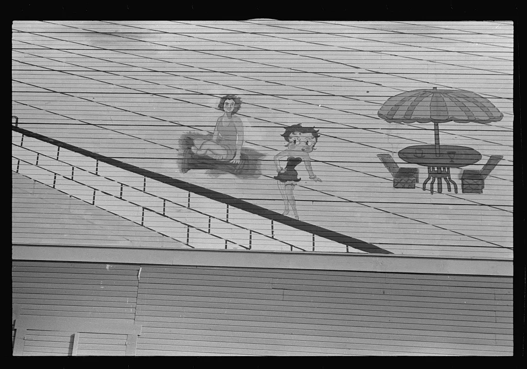 Murals on Convention Hall at Buckeye Lake Amusement Park near…, Ohio, 1938