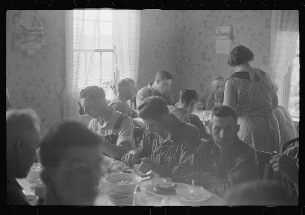 Dinner during wheat harvest time, central Ohio, 1938