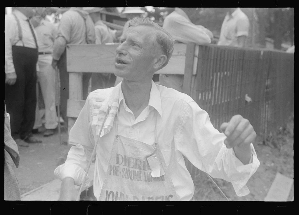 Attendant at county fair, central Ohio, 1938