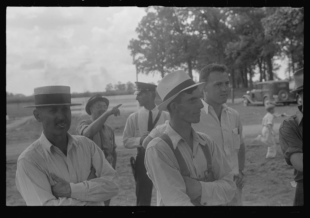 [Untitled photo, possibly related to: Spectators at county fair,…, Ohio, 1938