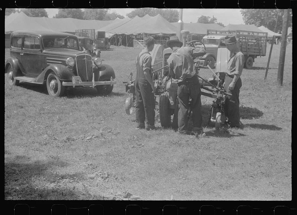 Tractor on display at county fair, central Ohio, 1938