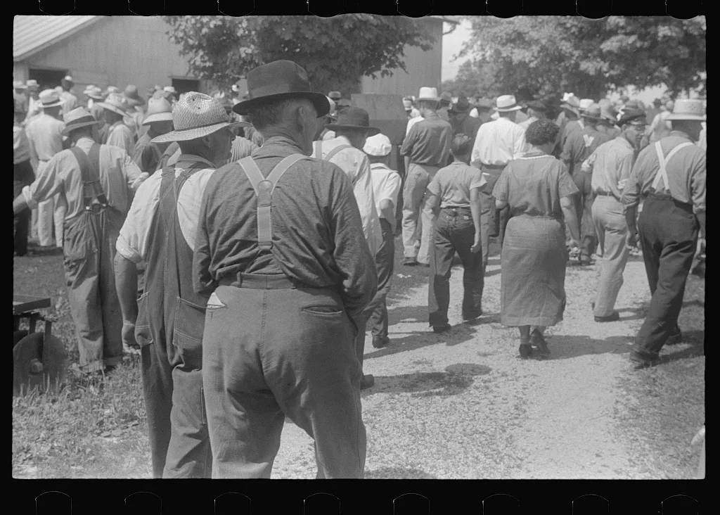 Spectators at public auction, central Ohio, 1938