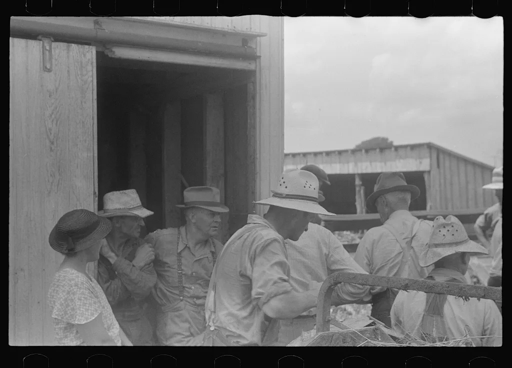 [Untitled photo, possibly related to: Farmers at public auction,…, Ohio, 1938
