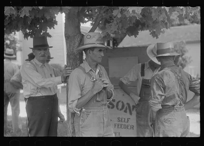 Farmers at public auction, central Ohio, 1938