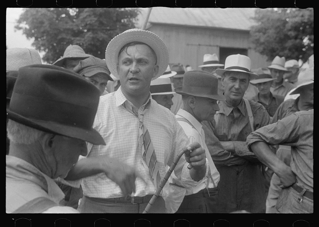 Auctioneer at public auction, central Ohio, 1938