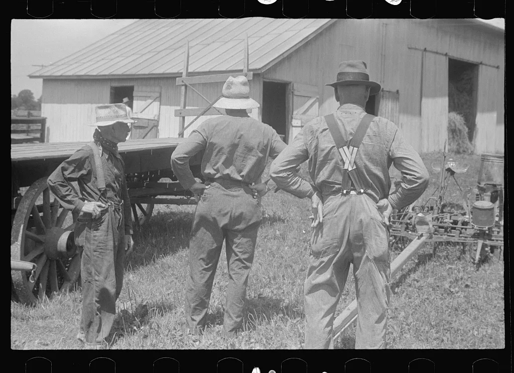 Farmers at public auction, central Ohio, 1938