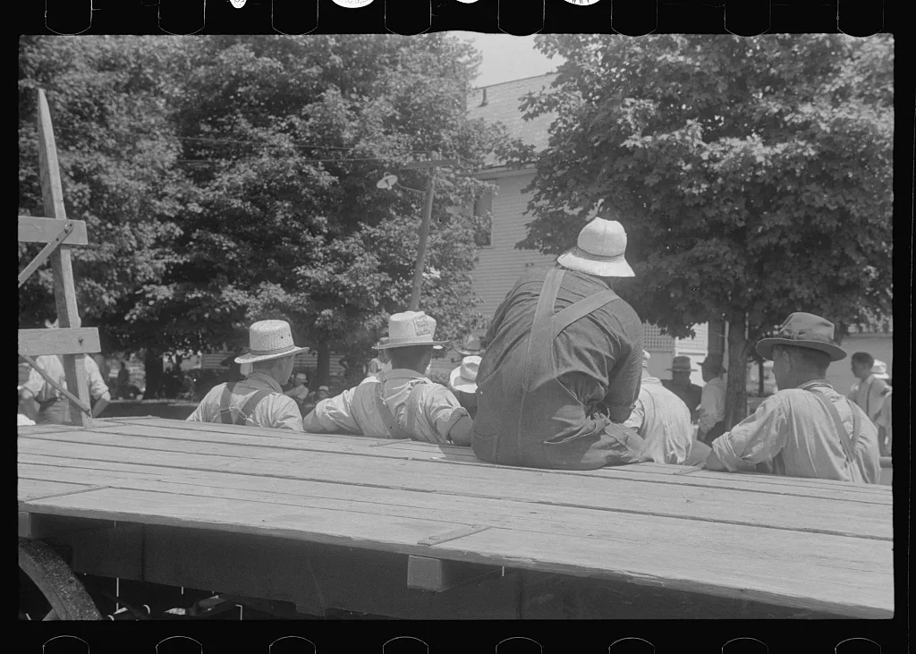 Farmers at public auction, central Ohio, 1938