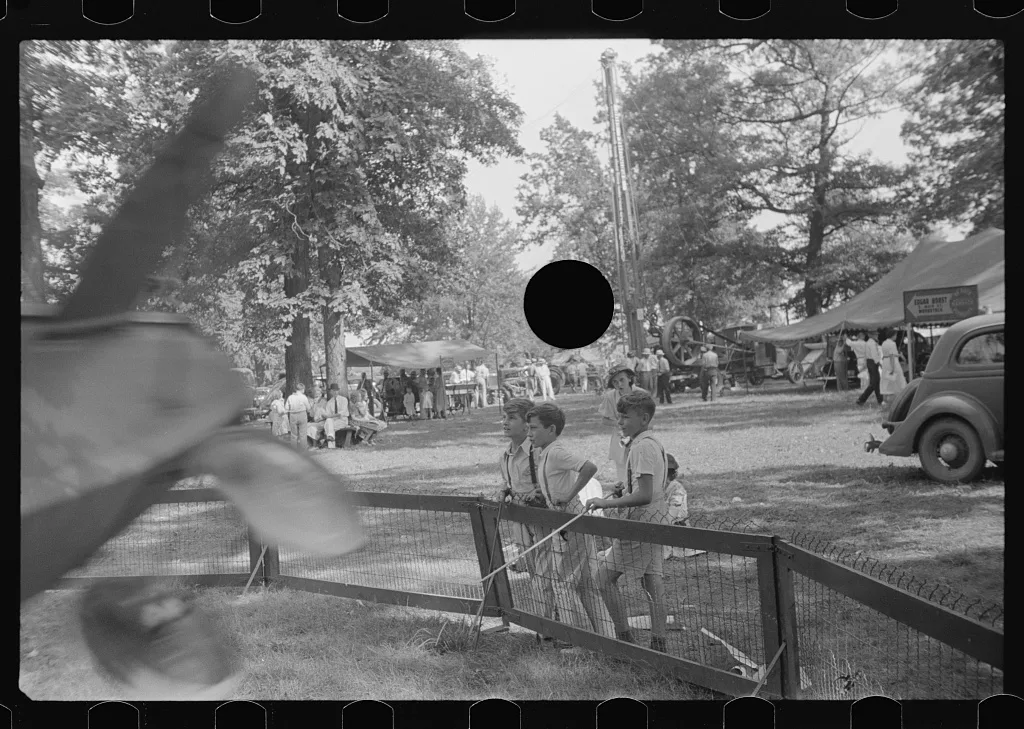 [Untitled photo, possibly related to: Farmpeople at county fair in…, Ohio, 1938
