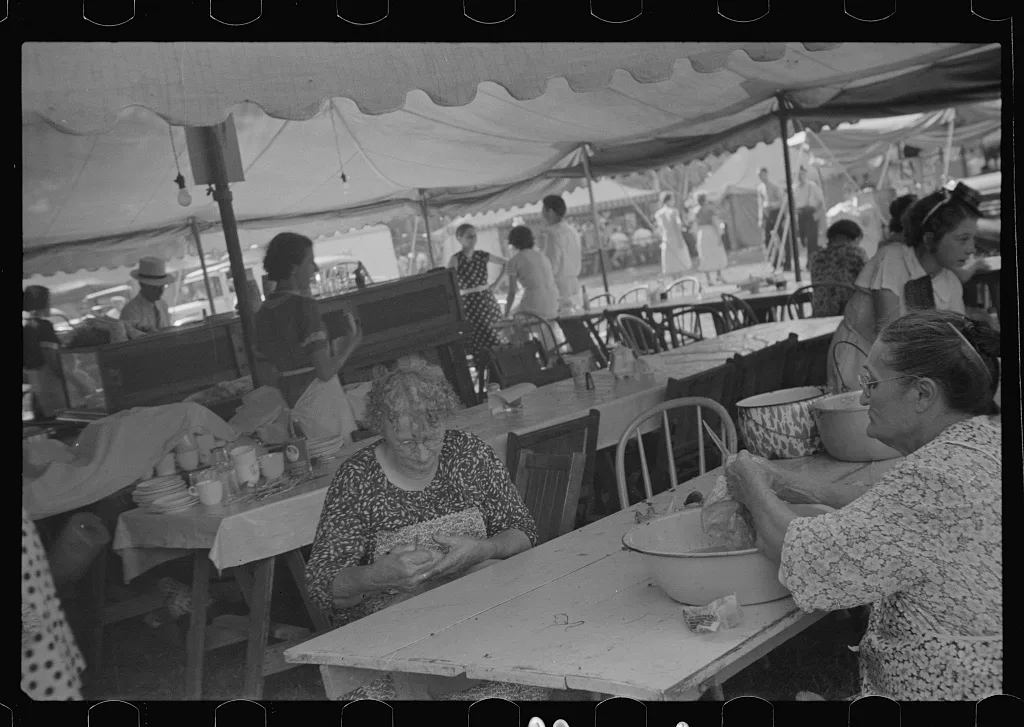 Refreshment stand at county fair, central Ohio, 1938