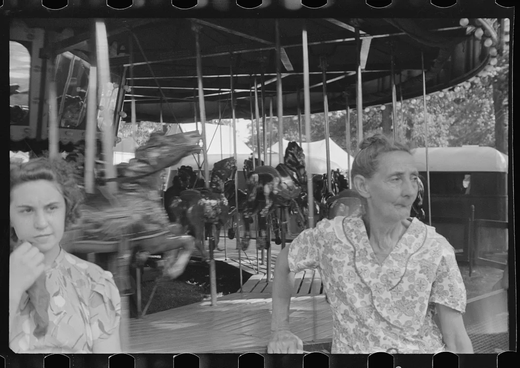 [Untitled photo, possibly related to: Spectators at county fair,…, Ohio, 1938