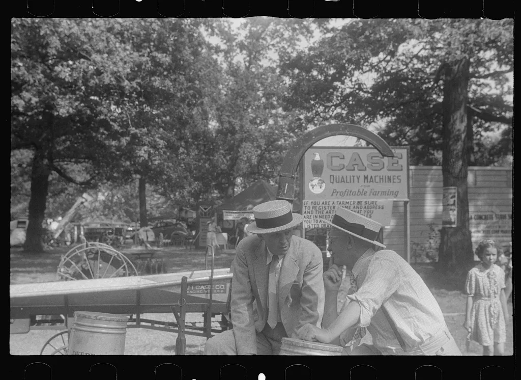 [Untitled photo, possibly related to: Spectator at county fair,…, Ohio, 1938