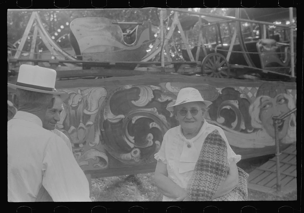 [Untitled photo, possibly related to: Spectators at county fair,…, Ohio, 1938