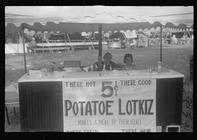 Refreshment stand at county fair, central Ohio, 1938